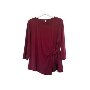 Elle Women’s Faux Wrap Blouse Top Wine Red Merlot Maroon Size XL 3/4 Sleeves